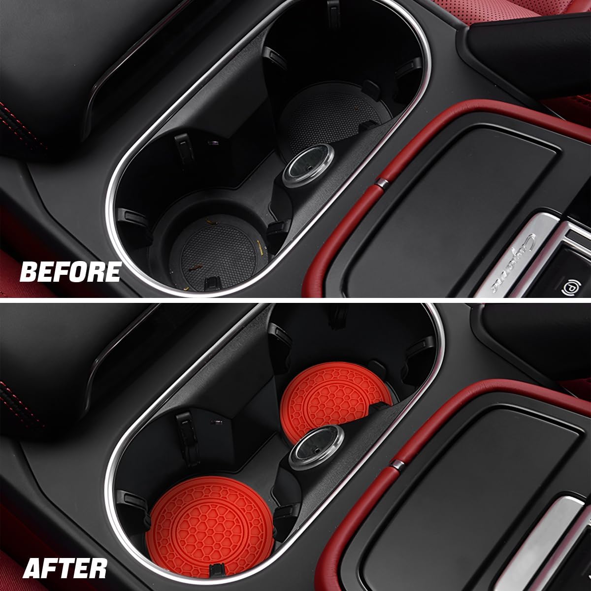 Osilly Car Coasters for Cup Holder, 2.75 Inch No-Slip Anti Dust Insert Coaster, Universal Auto Waterproof Coasters Silicon Insulation Cup Mats for Woman Man, Suit for Vehicles (All Red, 4PCS)