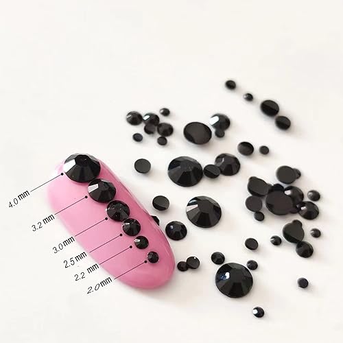 Miniatura 5 de Ely D 1440 diamantes de imitación de cristal negros con parte trasera plana gemas redondas piedras preciosas sueltas de vidrio SS08 0098in para