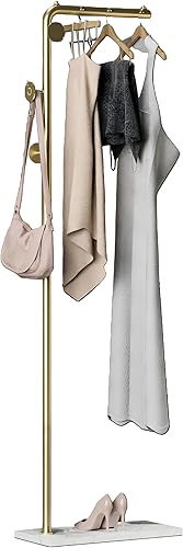 Miniatura 13 de Perchero de doble polo independiente, moderno perchero de metal con 5 ganchos y base de mármol natural, para dormitorio, oficina, pasillo, entrada,