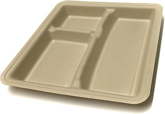 DISPOSABLE GREEN® | Bagasse Compartment Plates| Super Strong | Unbleached Sugarcane Bagasse | Home COMPOSTABLE, Biodegradable, ECO Friendly (100, 3 Compartment Plate)