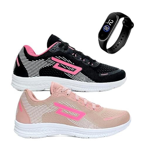 Kit 2 Tênis Feminino Academia Caminhada Corrida Leve Confortável + Relógio Digital