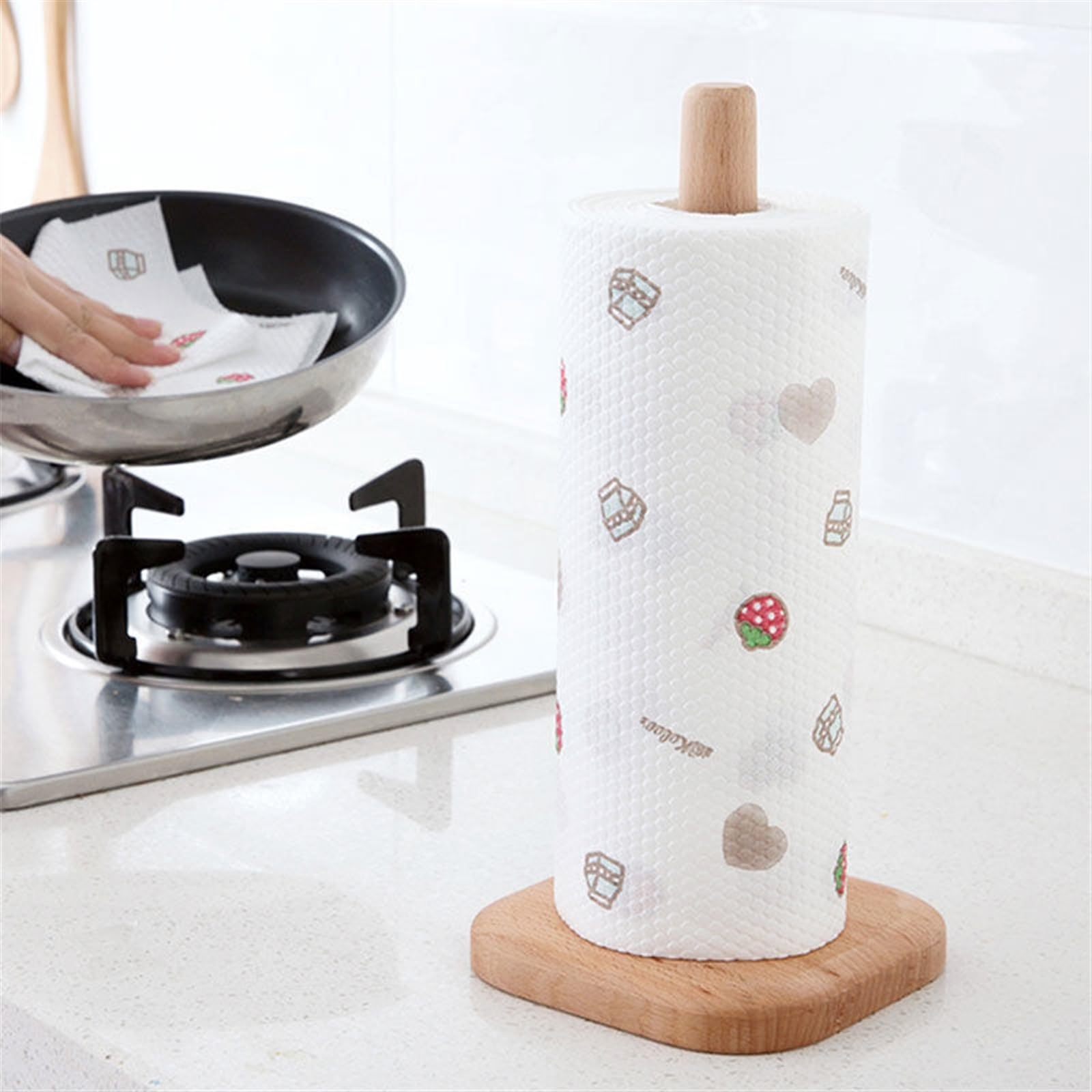 Portarrollos de Cocina Toallero de Papel Vertical, Estante for Rollos de Papel de Cocina sin perforación, Soporte de Madera for Almacenamiento montado en la Pared Soporte Rollo Papel Cocina