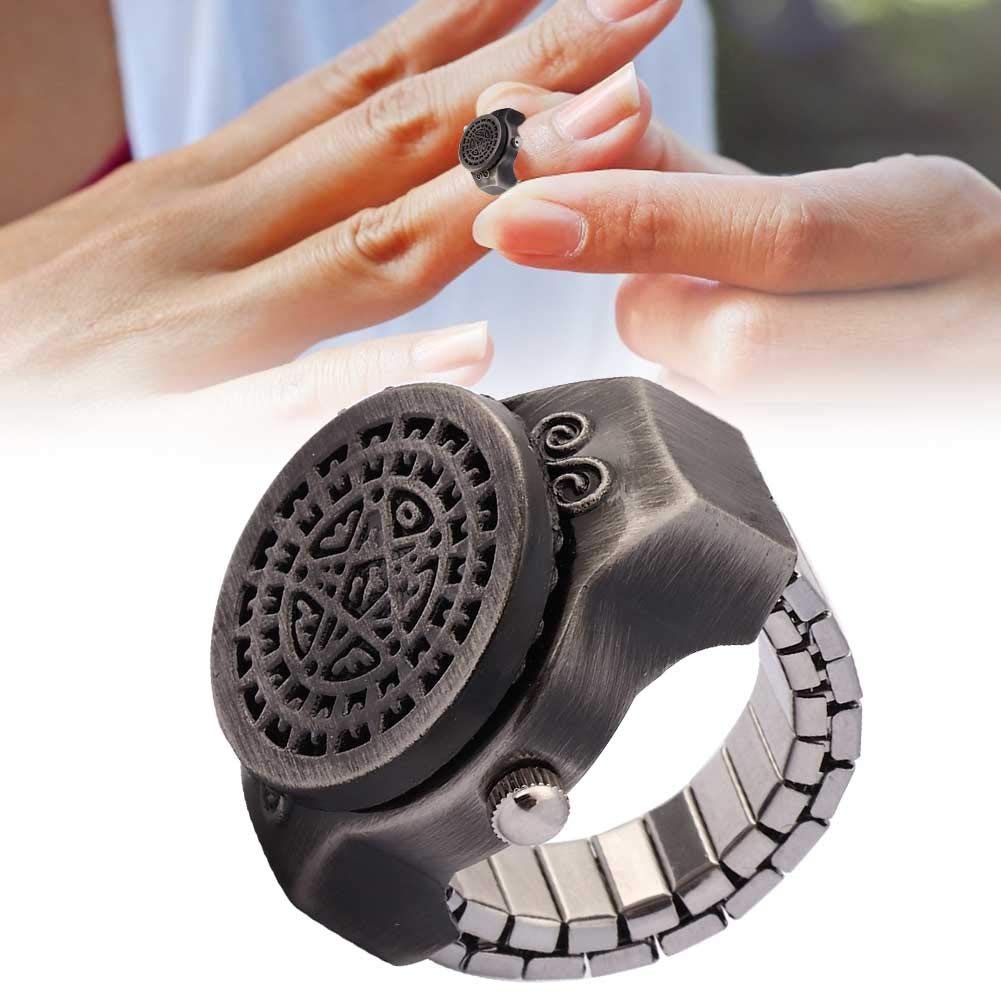 Pongnas Ringue de Bague, Doigt Ring Watch Vintage Quartz Quartz Horloge Horlogère de Doigt la Montre Rogne Flip Up Couvercle pour Les Hommes Mâles