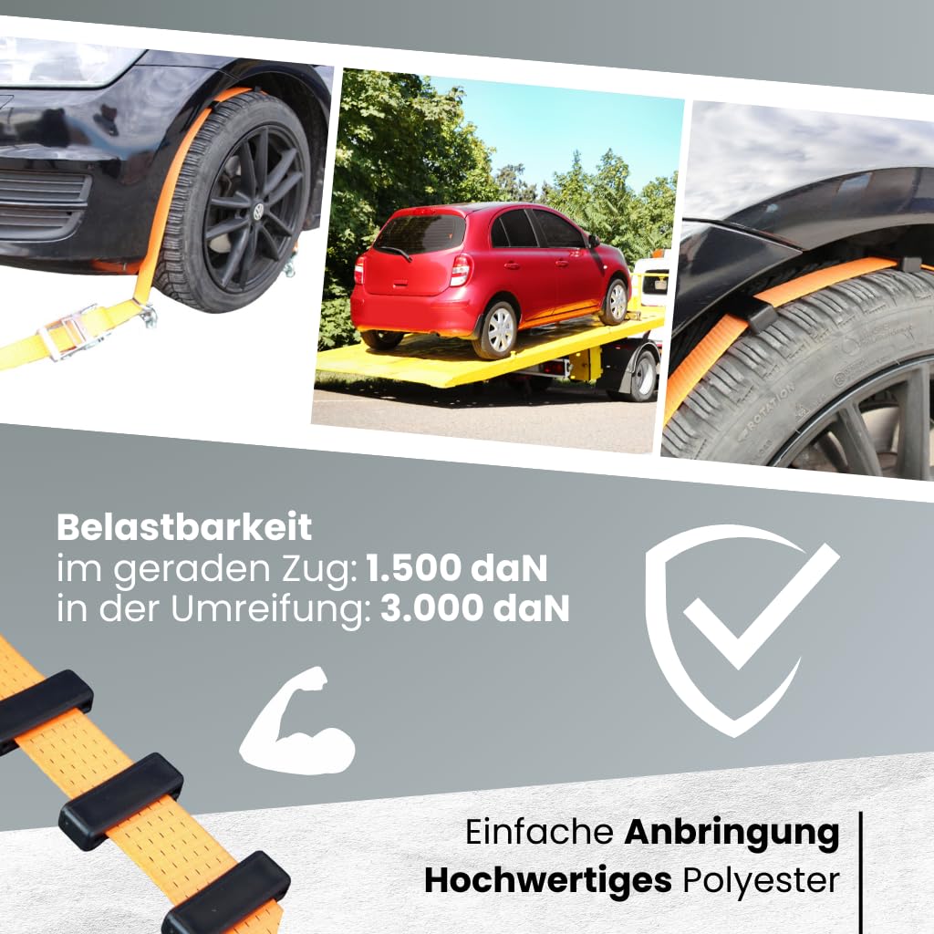 Autotransport Spanngurt Radsicherung, 4 Stück, 50 mm, 1-teilig