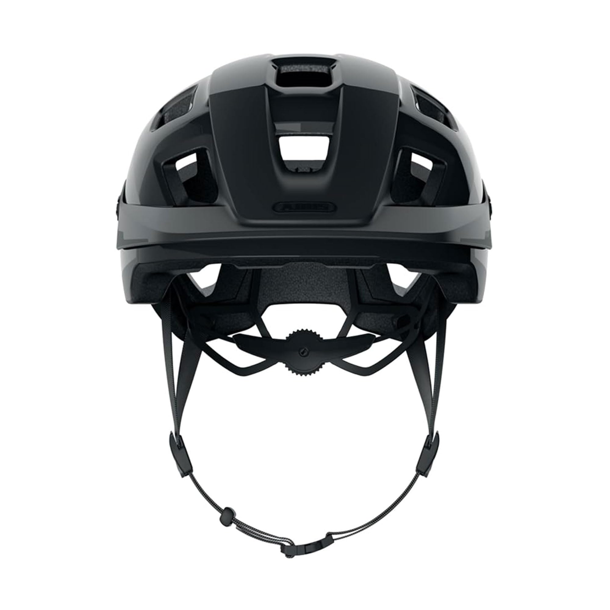 ABUS Kask MTB MoTrip – wytrzymały kask rowerowy z daszkiem z regulacją wysokości dla rowerzystów górskich – indywidualne dopasowanie – unisex – czarny błyszczący, rozmiar L, L (57-61 cm)
