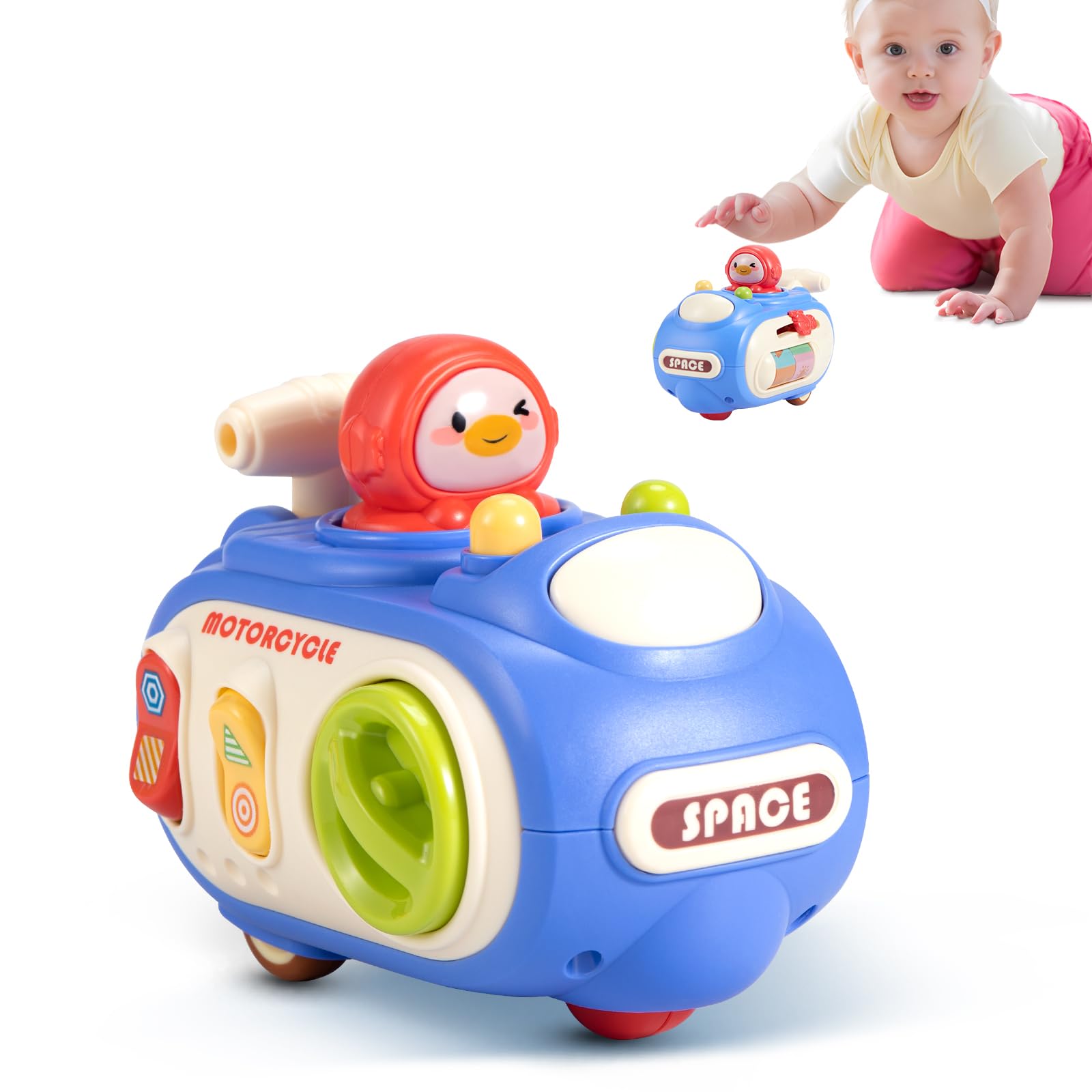 VoMii Montessori Toddler Toys for 1 Year Old, Sensory Press and Go Toy Car for Toddlers 1-3, Travel Activities Busy Cube Toys for Learning Fine Motor Skills, Baby Gifts for Activity Cube