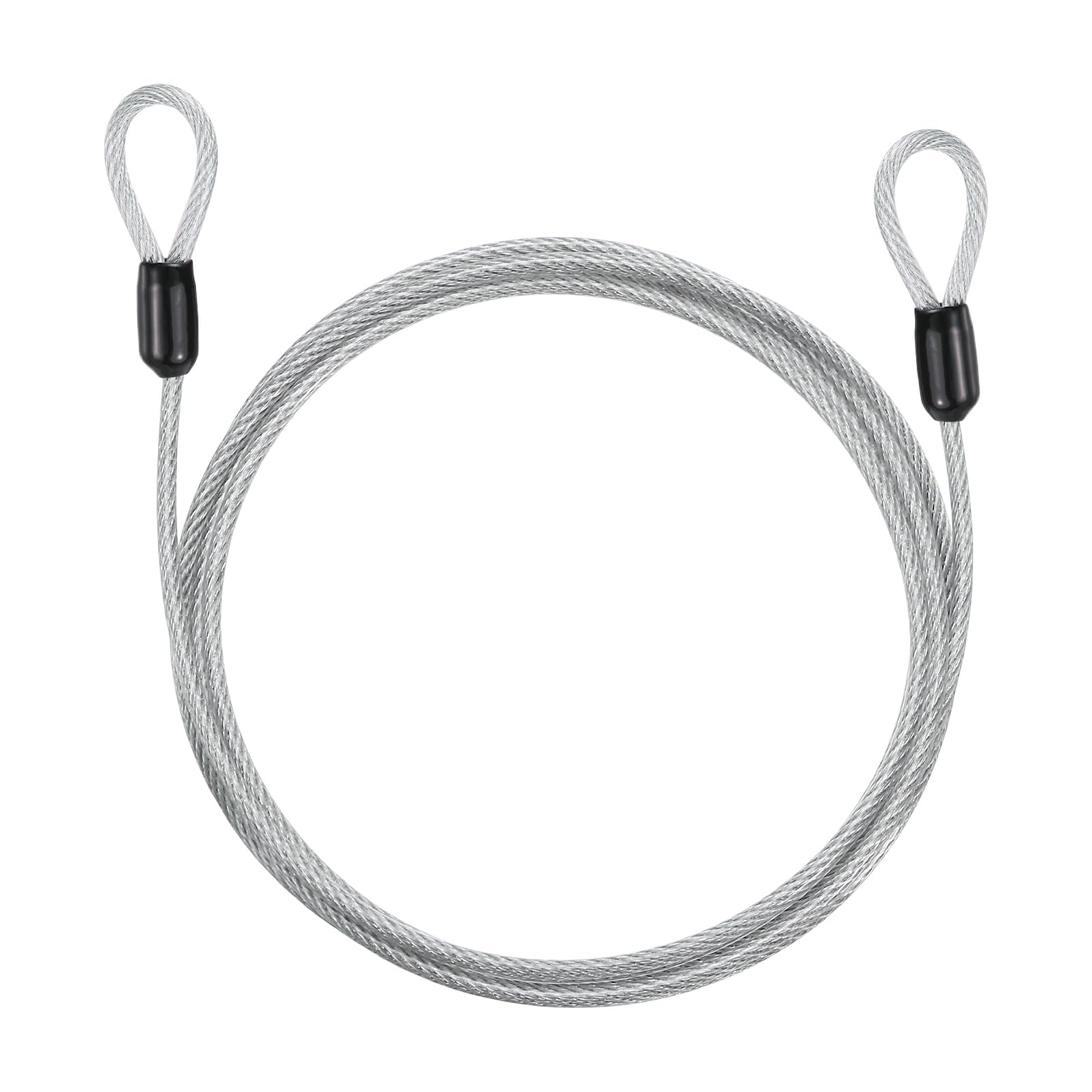 PATIKIL Security Cable Lock (5mm Dia 1.8 Meters 60kg Load, Silver) Vinyl Coated Stainless Steel Double Loops Flexible Wire Rope Safety Cable Luggage Lock Suit for - Outdoor