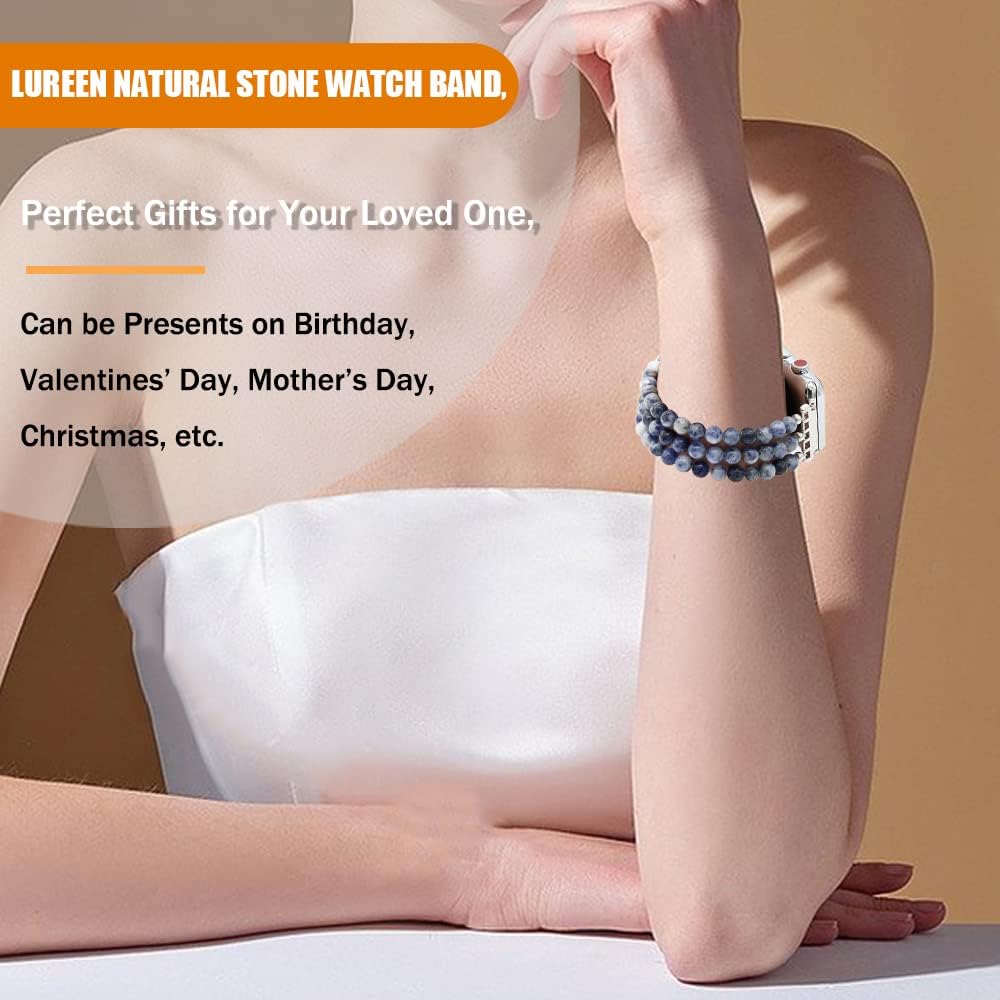 Natural Stone Beaded Bracelet Compatible with Apple Watch Band Series 9, 10, Ultra 2, SE, Ultra 8 7 6 5 4 3 2 1, Elastic Stretchy Watch Strap for iWatch Band 38mm 40mm 41mm 42mm 44mm 45mm 49mm Women - Image 6