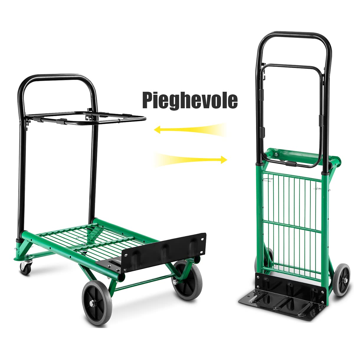 GYMAX Carrello Multifunzione e Pieghevole, Carrello da Giardino con 4 Ruote, Verde, 75 x 63 x 42 cm