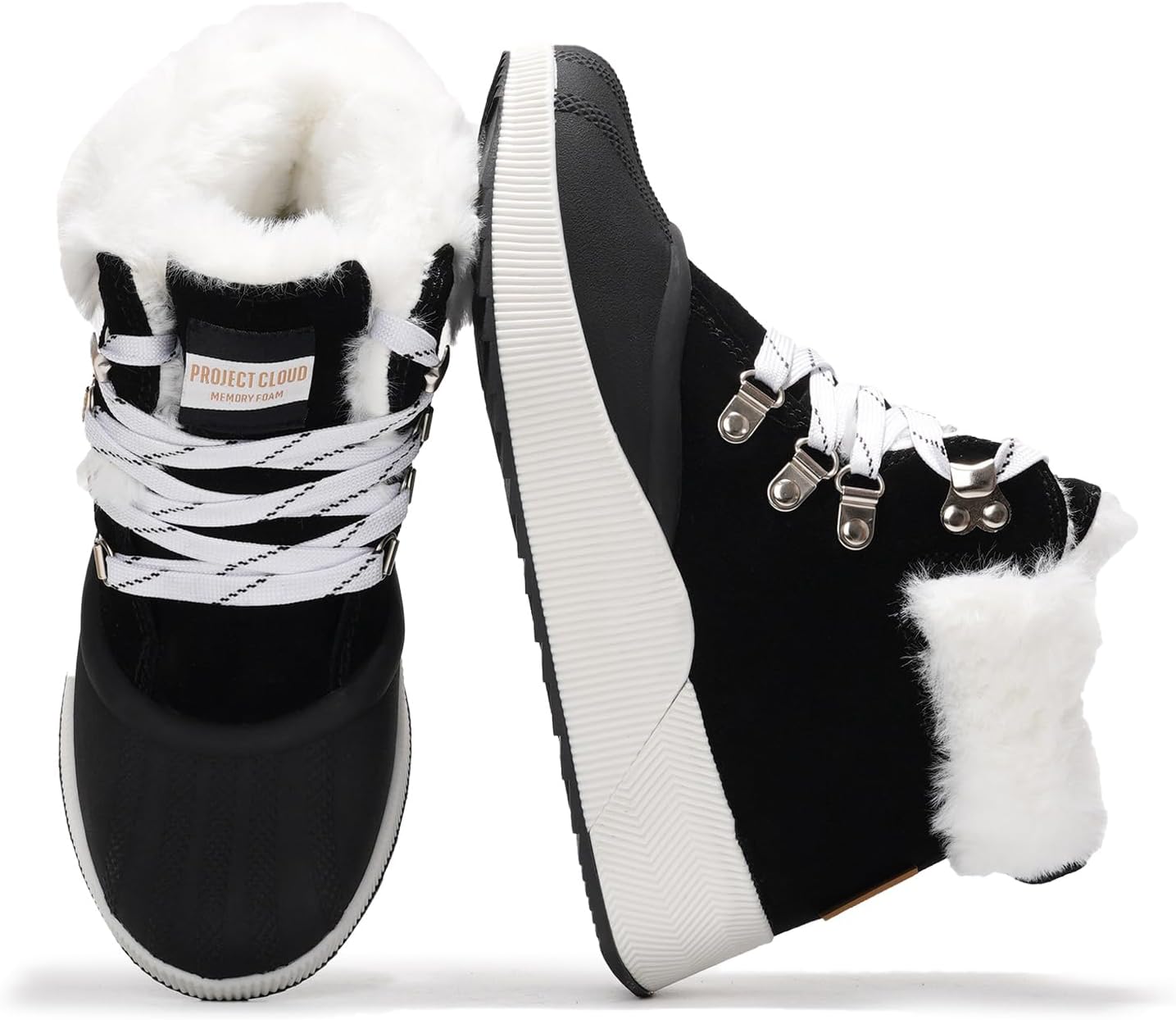 Project Cloud Waterproof Snow Boots for Women - Memory Foam Insole Non-Slip Womens Snow Boots & Winter Shoes with Shoe Lace - Lightweight Indoor Outdoor Shoes (Terina, BLK, 11)