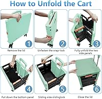 Vista 151 de FELICON SELORSS - Carrito plegable portátil con ruedas para subir escaleras y ruedas giratorias de 360°, mango telescópico, caja de plástico