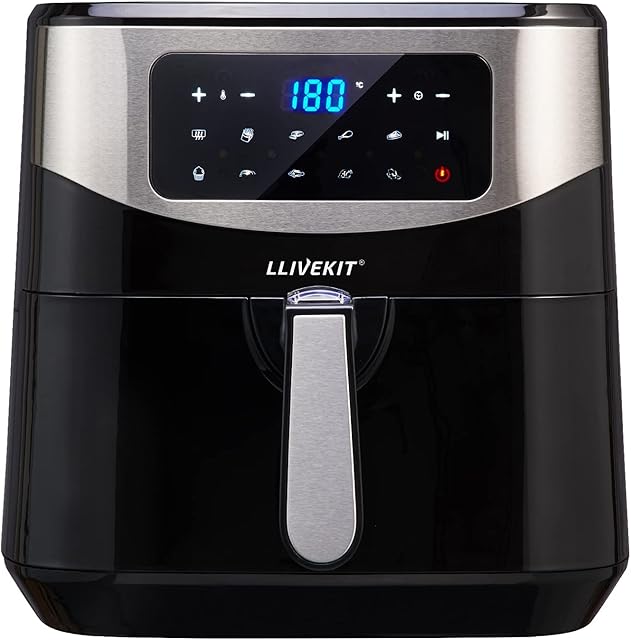 LLIVEKIT XL 7L Large Air Fryer, Family Size Hot Air Fryer 1800W Digital Display with 10 Presets, Removable Basket, Timer & Preheat for Oil Free & Low Fat Cooking (21 Recipes)