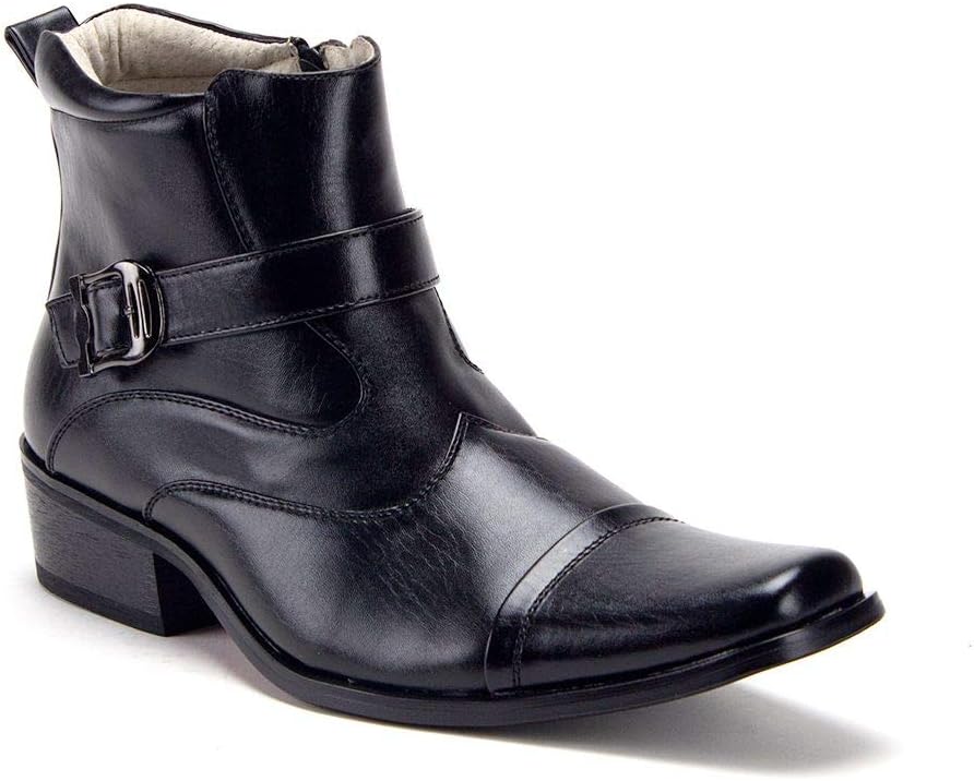 Jazamé Men's 40126 Leather Lined Zipper Ankle High Cap Toe Dress Boots, Black, 8.5