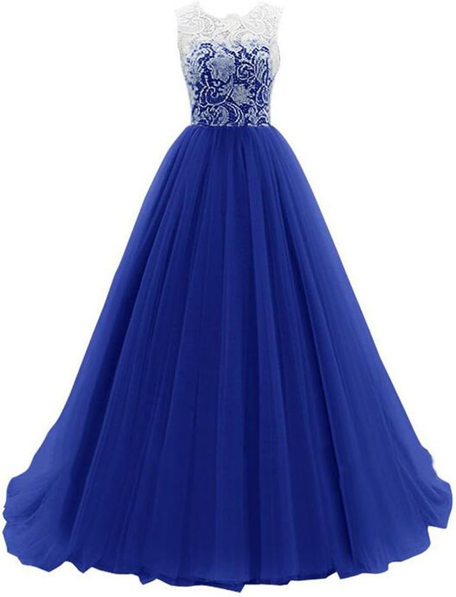 Arrowhunt Women's Lace Long Evening Gowns Party Dresses Tulle Prom Homcoming Dress