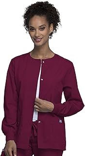 Cherokee scrubs jacket for women, Snap Front Warm-Up Jacket with 3 Pockets and Easy Care - 4350