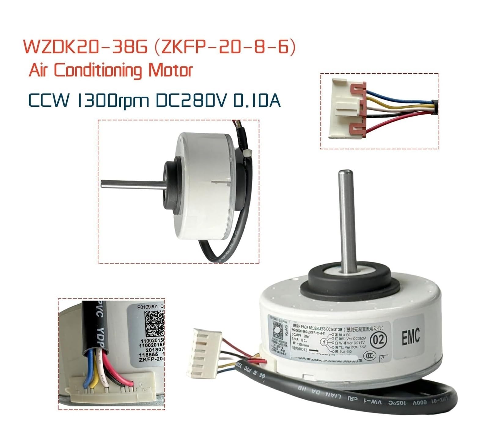 2x Klimaanlagenmotor WZDK20-38G ZKFP-20-8-6 DC Bürstenloser Lüftermotor, 20W Inverter Klimaanlage Bürstenloser DC-Motor