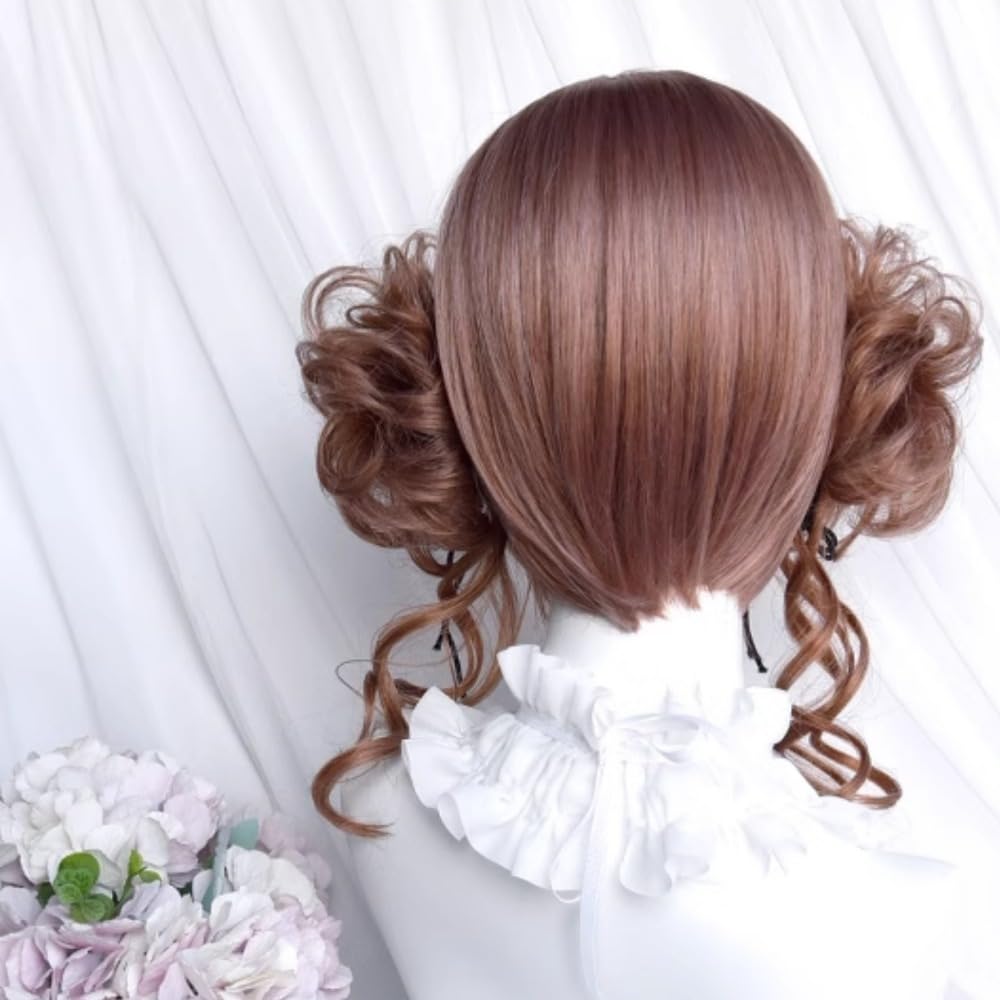 Perruque De Cosplay Courte Bob Lolita Pour Femmes Avec 2 Boucles À Pince Amovibles Petits Pains Cheveux Synthétiques Résistants À La Chaleur Pour La Fête D'halloween