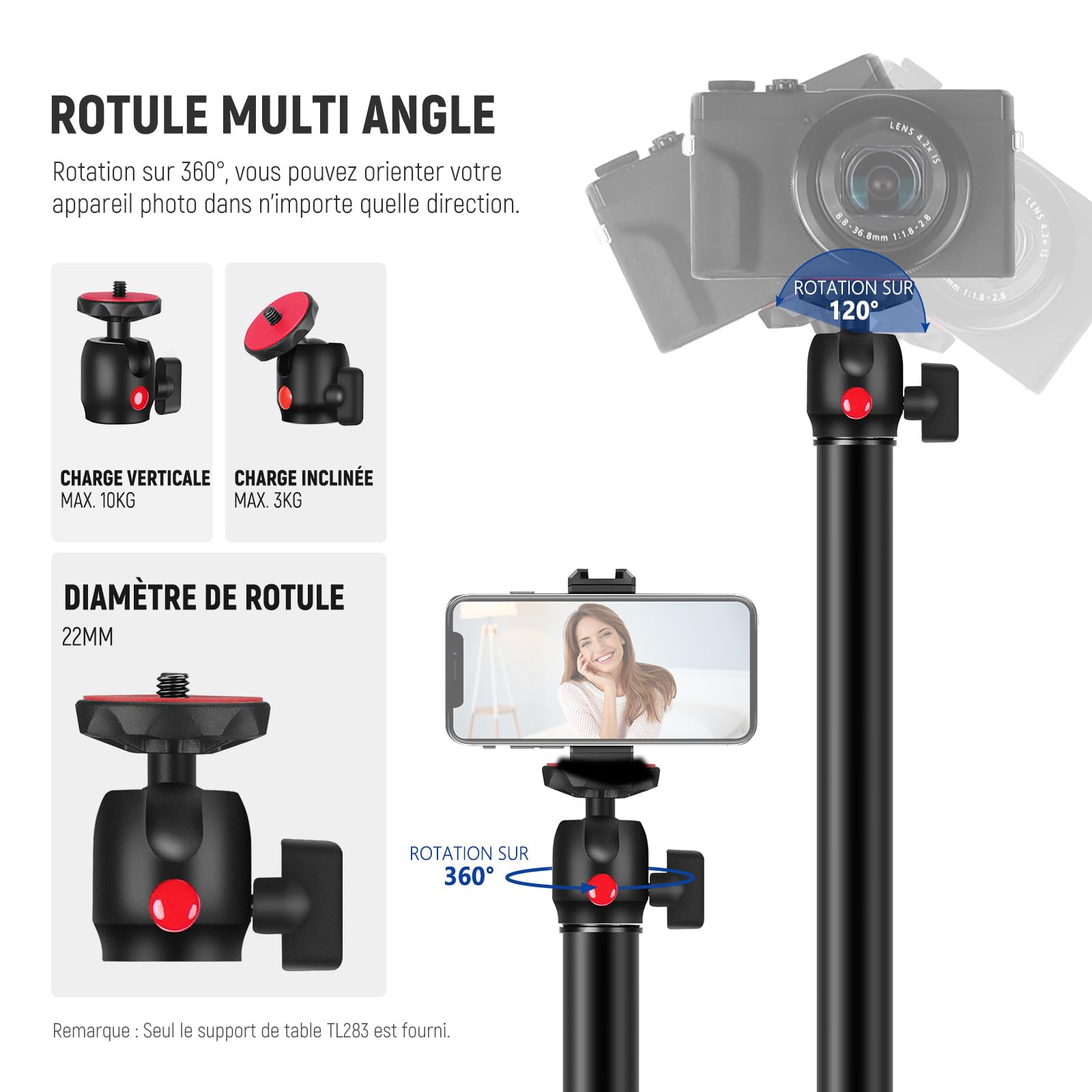 NEEWER Support de Bureau pour Caméra, Support d'éclairage de Bureau, Bras de Microphone avec Rotule, Pince en C, Chiffon de Nettoyage pour Webcam DSLR,Support de Téléphone, Anneau Lumineux,Rouge TL283