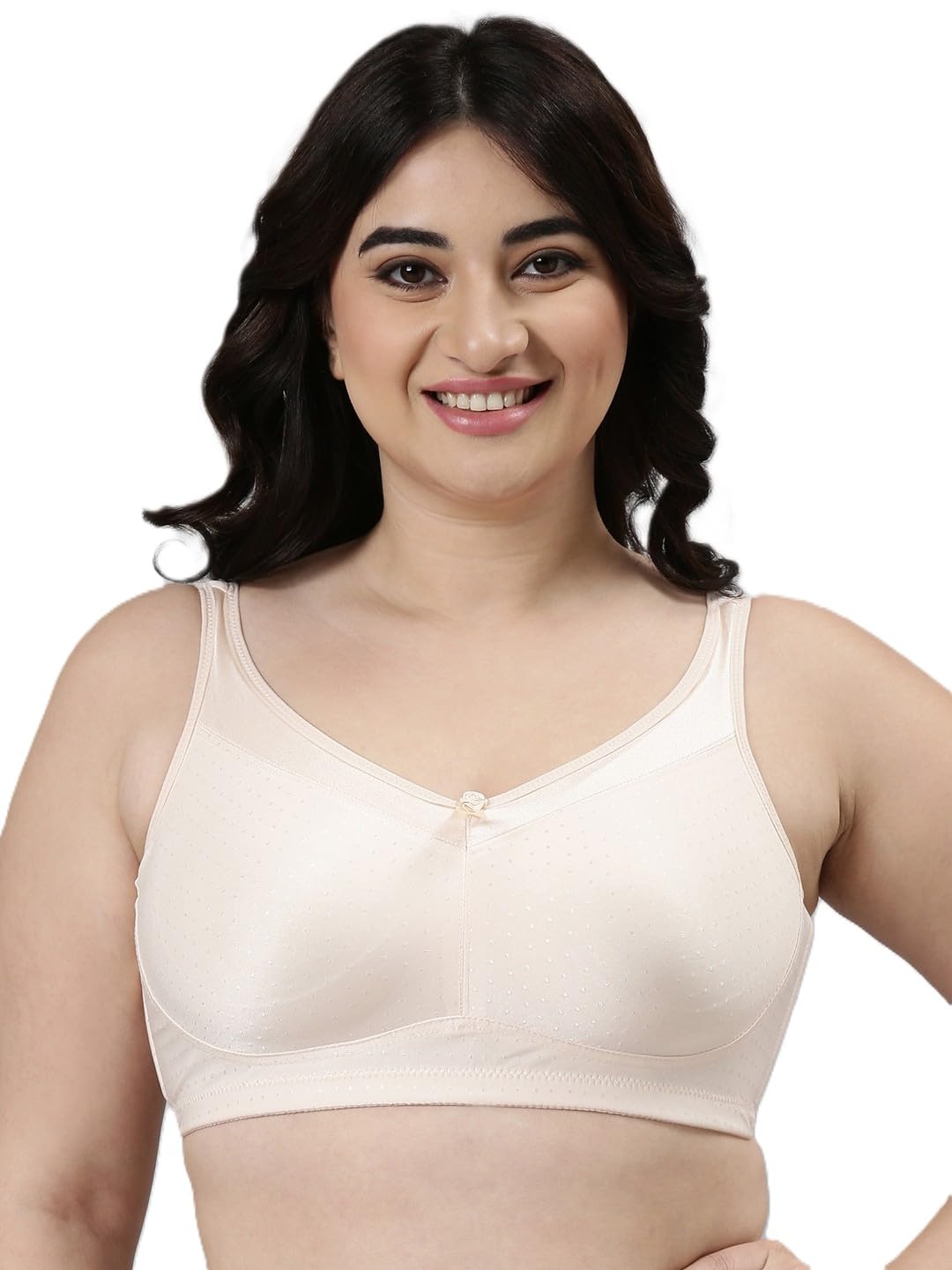 Enamor Fashion Women Everyday Bra Full Support Non Padded No Underwire Full Coverage Mesh Panels with Super Elevation and Motion Control, Pink Champagne, 38D