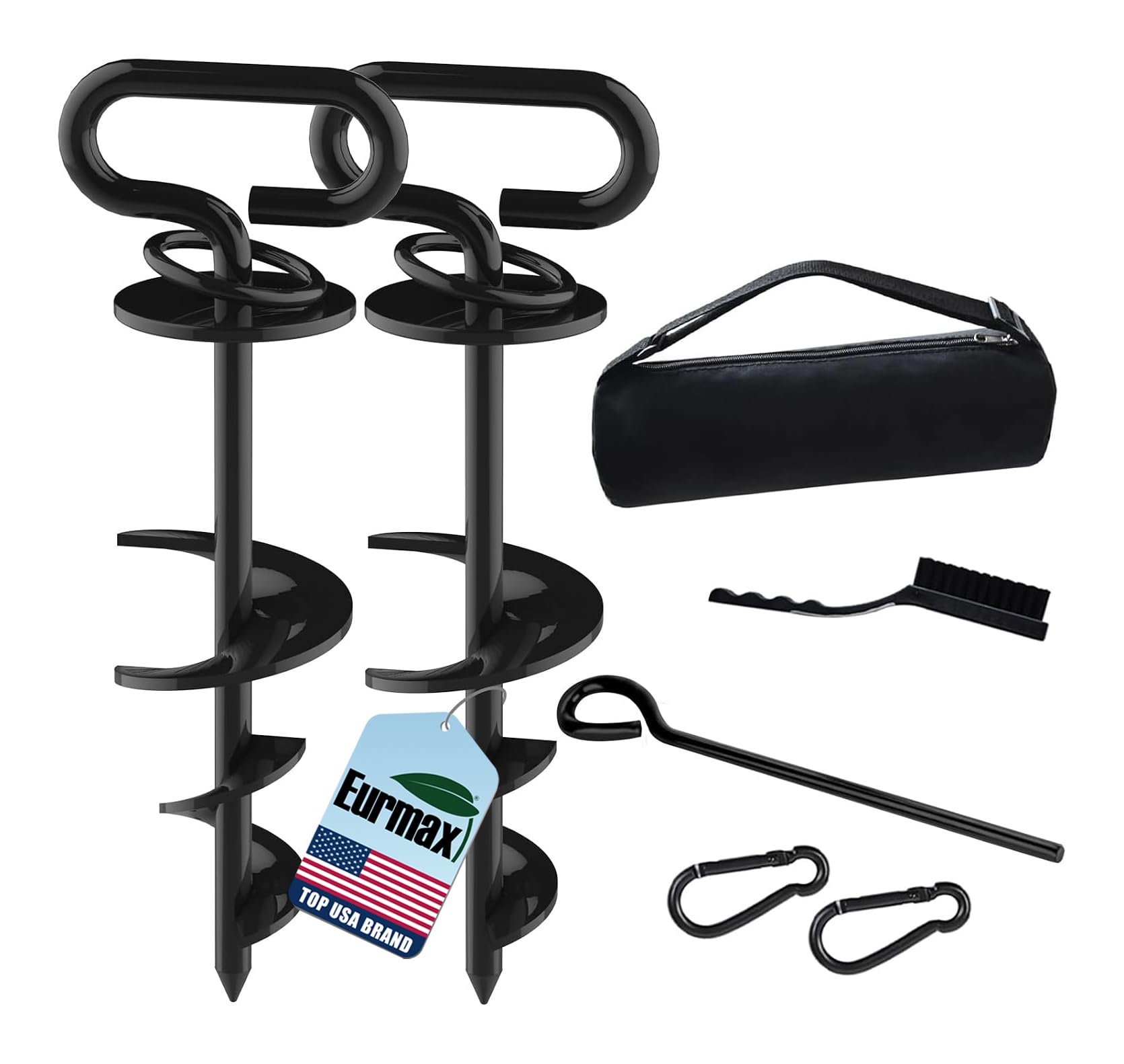 Eurmax USA 2-Pack Heavy Duty Dog Tie Out Stake, No-Tangle In Ground Anchor Runner for Large Dogs up to 210 Lbs - Perfect for Yard, Beach and Camping (Square,Black)