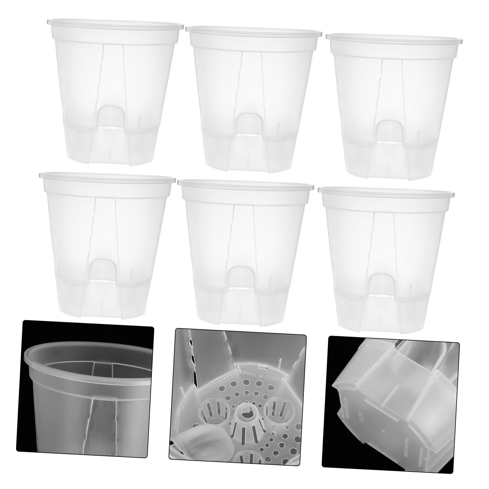 Happyyami 6 Pièces Bassin de Montagne Vert Transparent Pot de Fleurs en Plastique Transparent Pot de Fleurs Auto-drainant Pots Auto-drainants pour Plantes d'intérieur Pot d'orchidée PP