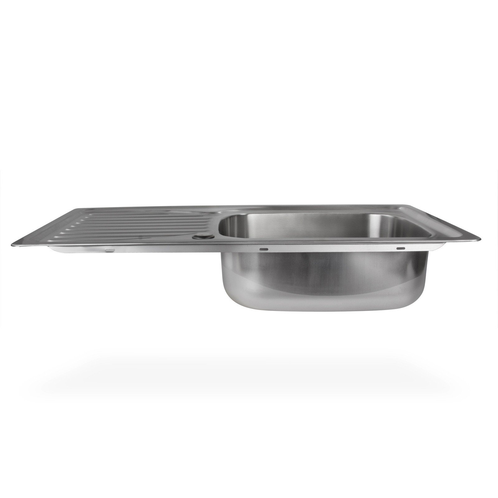 Stabilo-Sanitaer Einbauspüle aus hochwertigem Edelstahl, Spülbecken rechteckig, Ablagefläche links, klassische Küchenspüle in schönen und zeitlos modernen Design
