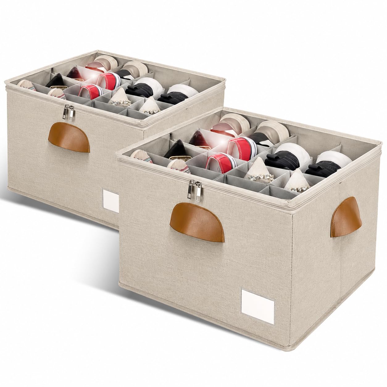 2 Pack Shoe Organizer for Closet Foldable Storage Box with Clear Cover