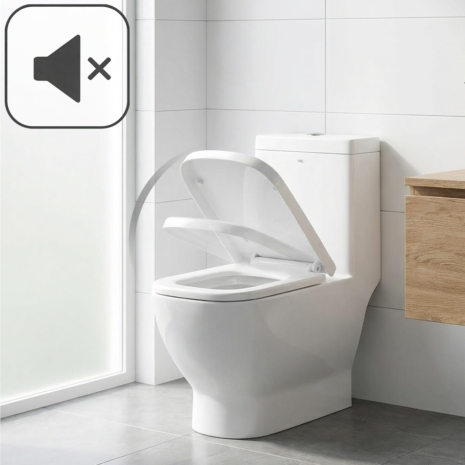 Asiento de Inodoro Cuadrado con Cierre Suave y Bisagras Ajustables de Acero Inoxidable – Tapa con Liberación Rápida, Fácil Limpieza y Fijación Universal para la mayoría de Inodoros, Blanco