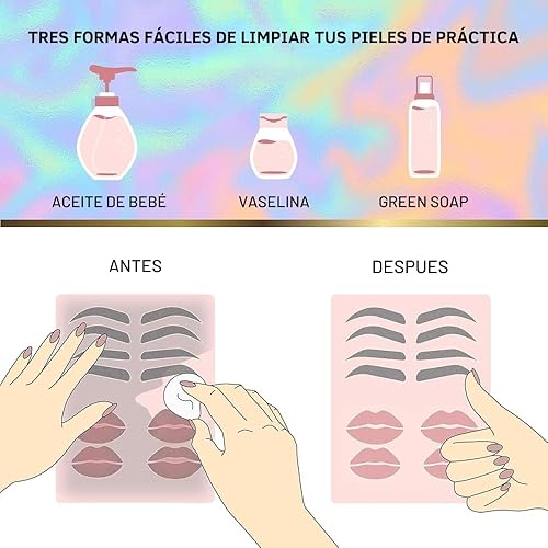 Vista 12 de BRAWNA Plantilla de práctica de tatuaje de rubor labial con piel de práctica rosa, plantilla de rubor labial para tatuaje de labios, kit de PMU