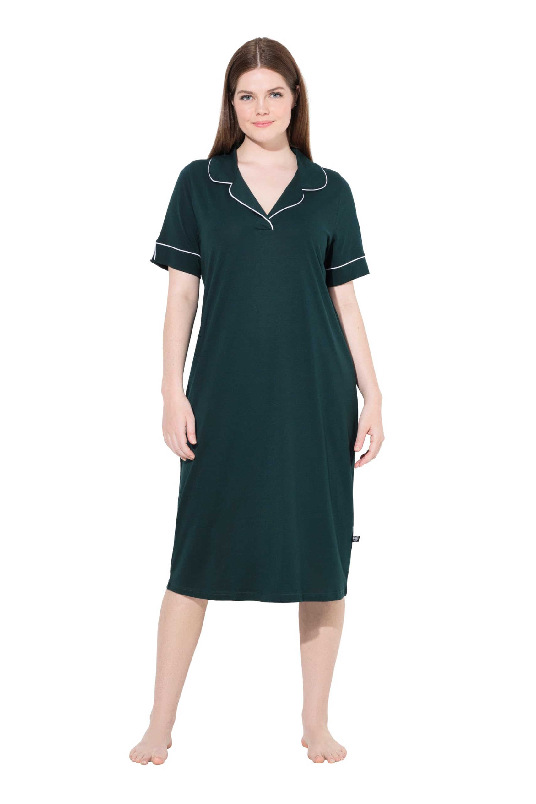 Ulla Popken Damen große Größen Übergrößen Plus Size Nachthemd, Zierpaspeln, Reverskragen, Halbarm 835400