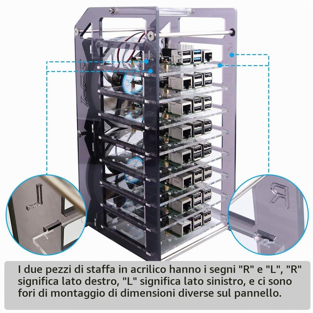 GeeekPi Raspberry Pi Cluster Custodia, Raspberry Pi Rack Custodia Impilabile Custodia con Ventola 120mm RGB LED 5V per Raspberry Pi 4B / 3B + / 3B / 2B / B + e Jetson Nano (8 strati)