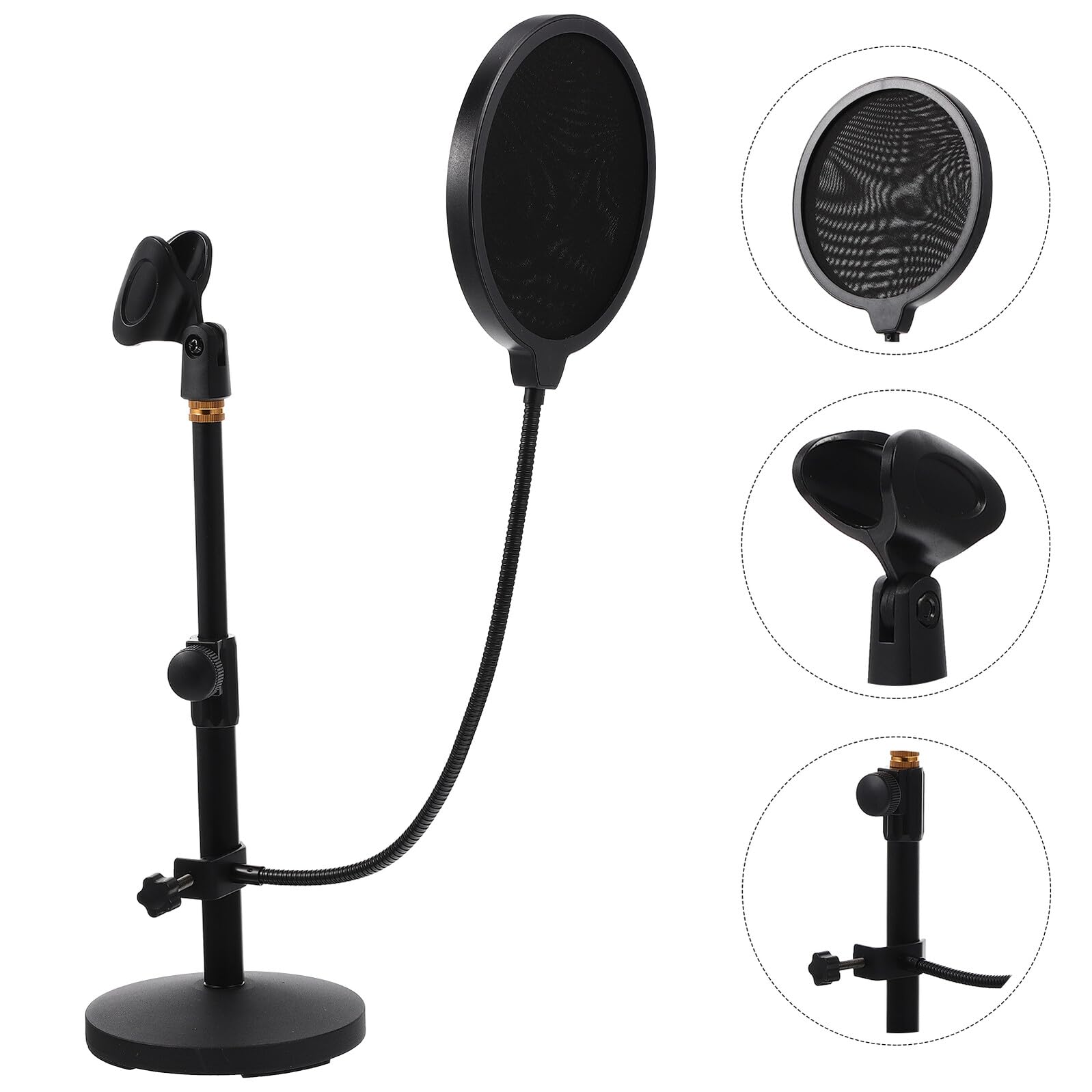 PRETYZOOM Soporte de Micrófono Extensible de Escritorio Negro 290-395 Mm con Clip para Micrófono y Filtro Anti-pop, Accesorio para Transmisión y Estudio Profesional