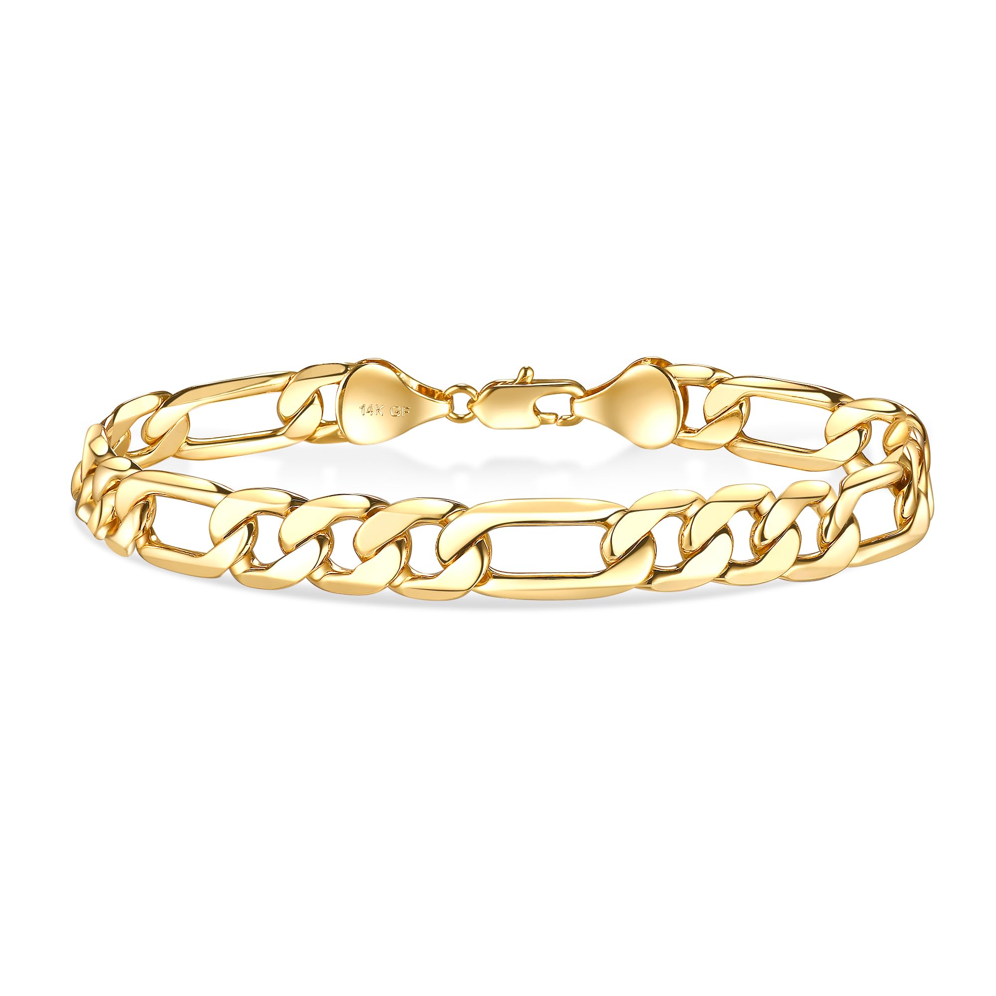 HIKARITO 8mm Gold Figaro Link Bracelet for Men ＆ Women, 14K Gold Diamond-Cut Figaro Link Chain Bracelets for Men & Women Chains for Mens Figaro Chains Bracelet Dainty Jewelry Gifts Size (7.5/8/8.5 in)