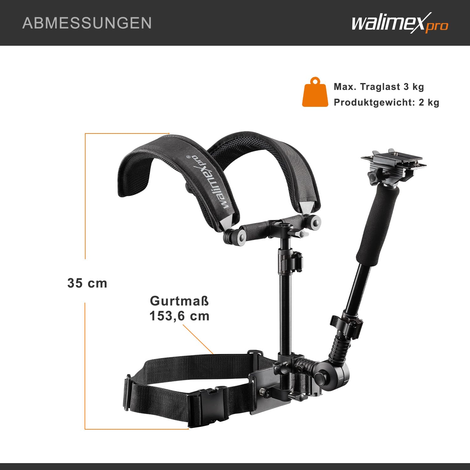 Walimex Pro Video Schulterstativ für Kamera & Camcorder - Ergonomisch, Anpassbar & Komfortabel - Ideal für Langzeit-Fotografie und Filmaufnahmen - Inklusive Schnellwechselplatte & Zoomring