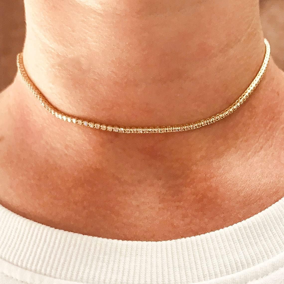 Solid 14k Yellow Gold 4.3 ctw Natural Diamond (G-H, SI1-SI2) Classic Eternity Tennis Necklace for Women 2.3 mm - Length 14 to 18 Inches available - Handmade in USA - April Birthstone