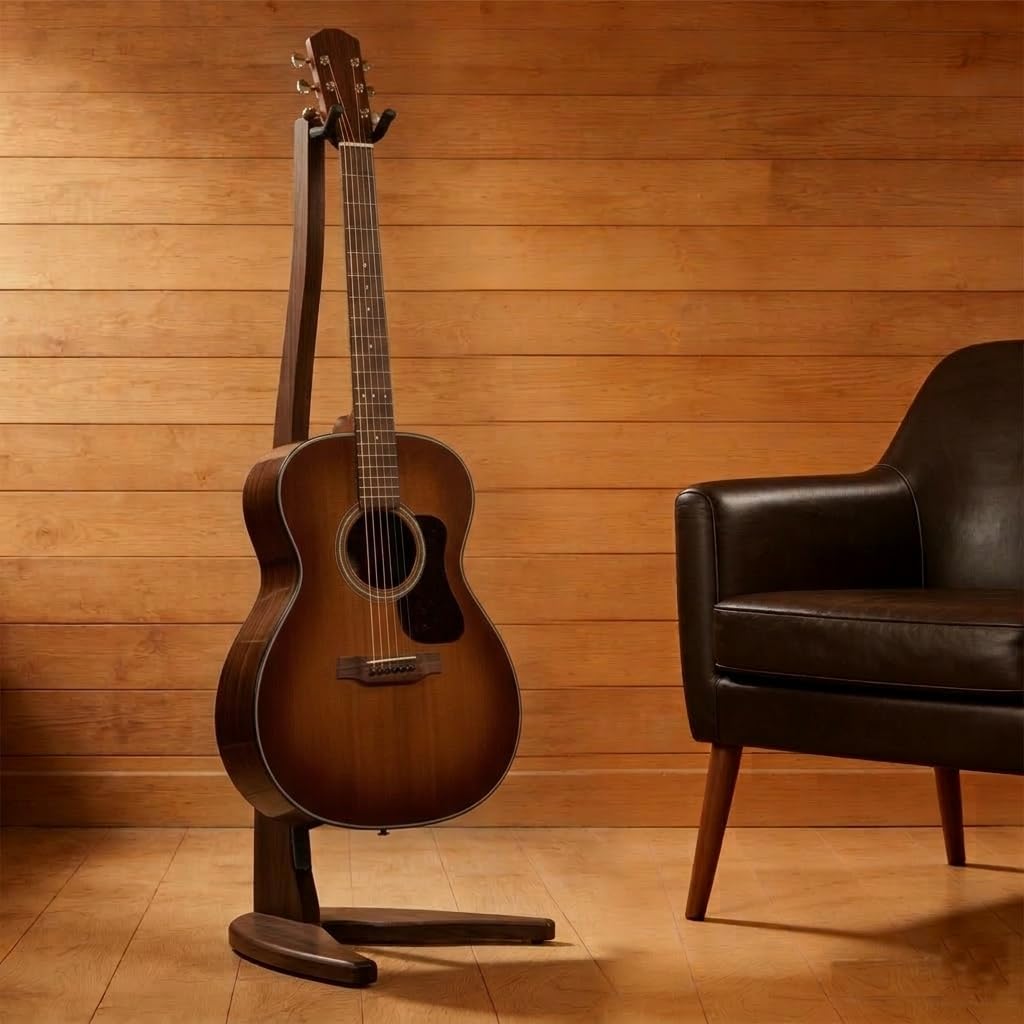 MUSO Guitar Bass Hanger Stand, Solid Wood Bow Holder Mermaid Shaped for Display and Storage, 42 inches Height Anti-scratched and Anti-bump, Deorate Studios, Living room and Stage (Sapele, 1)