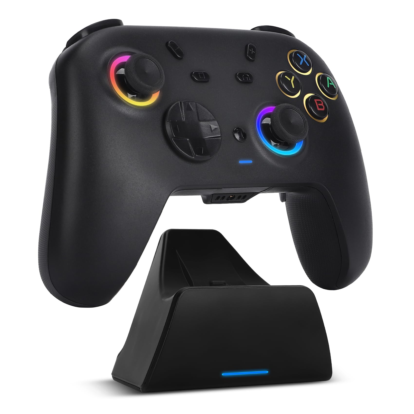 DoJoZone Mando PC Inalámbrico con Base de Carga, Mando Switch con Hall Efecto Joystick (Sin Drift) Hall Trigger, Luz RGB, Botones Macro, Bluetooth Gamepad para Switch/OLED/Lite/PC Windows/Steam