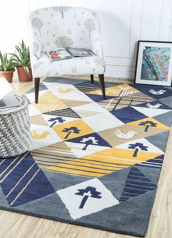Image of Embossed Handmade GH Wool Thick Geometrical Carpet is a Stylish and Practical Addition to Any Living Room 8X10