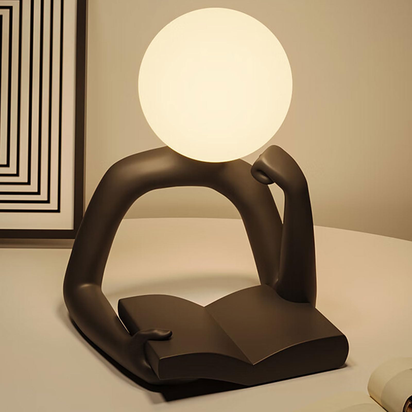 Lampada da scrivania con statuetta lettura artistica, Black | Lampada da scrivania moderna a forma personaggio in resina, decorazione da comodino, luce duratura,