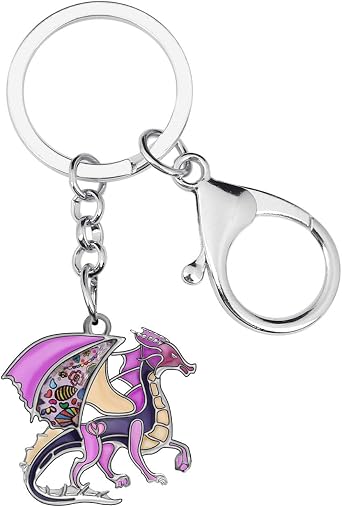 BONSNY Enamel Metal Novelty Fantasy Dragon Dinosaur Key Chains For Women Gift Car Purse Rings Charms Lucky Symbol