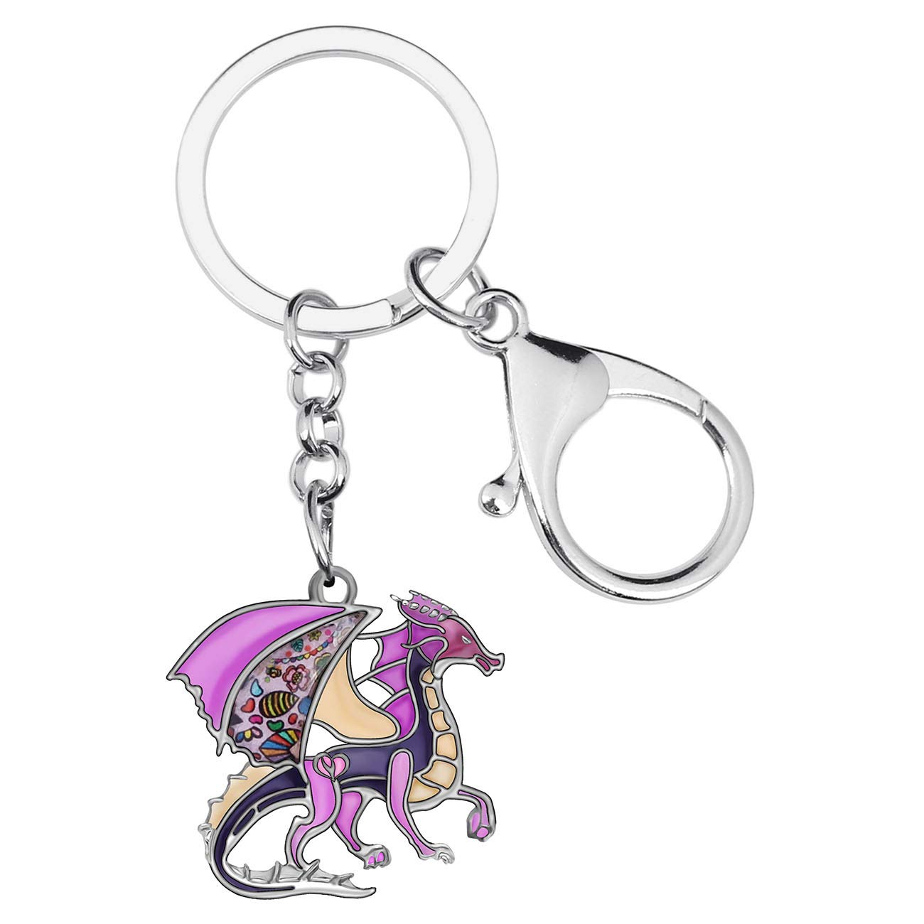 Weveni Women's Purple Enamel Alloy Dainty Dragon Keychain Dinosaur Keyring Fashion Jewelry For Girls Bag Car Wallet Charms (Purple)