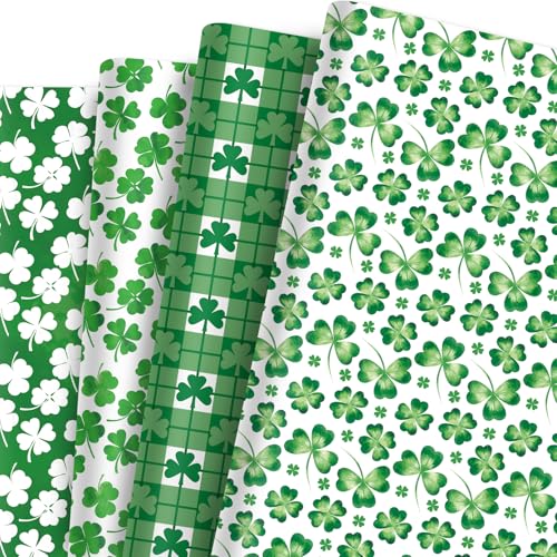 Papier cadeau trèfle Saint-Patrick : grand format 50x68cm pour pochette et emballage irlandais
