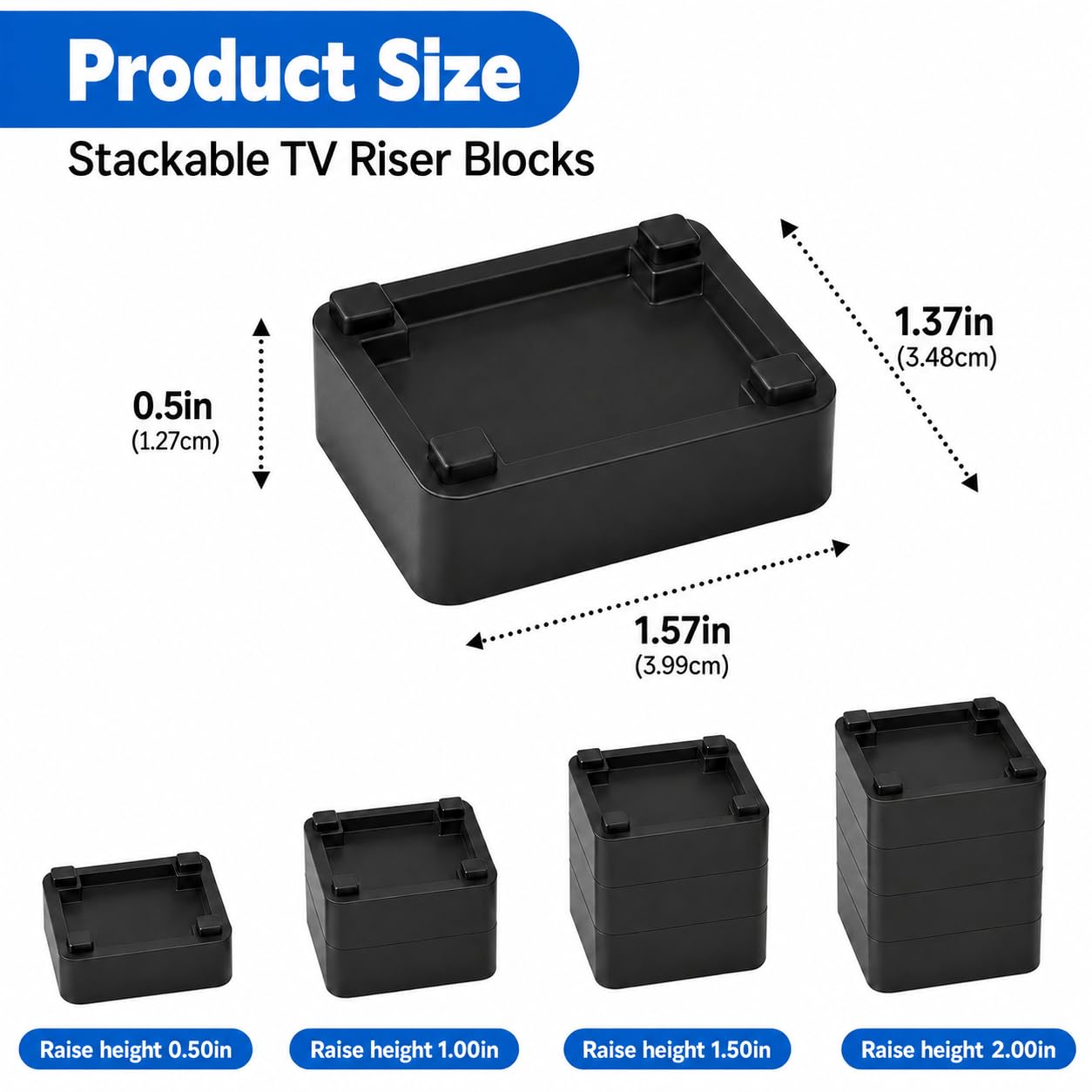 Rialzo impilabile per TV da 32-60", altezza 1/2", piedini salvaspazio con design antiscivolo e impugnatura in gomma, adatto per soundbar e console, regolabile