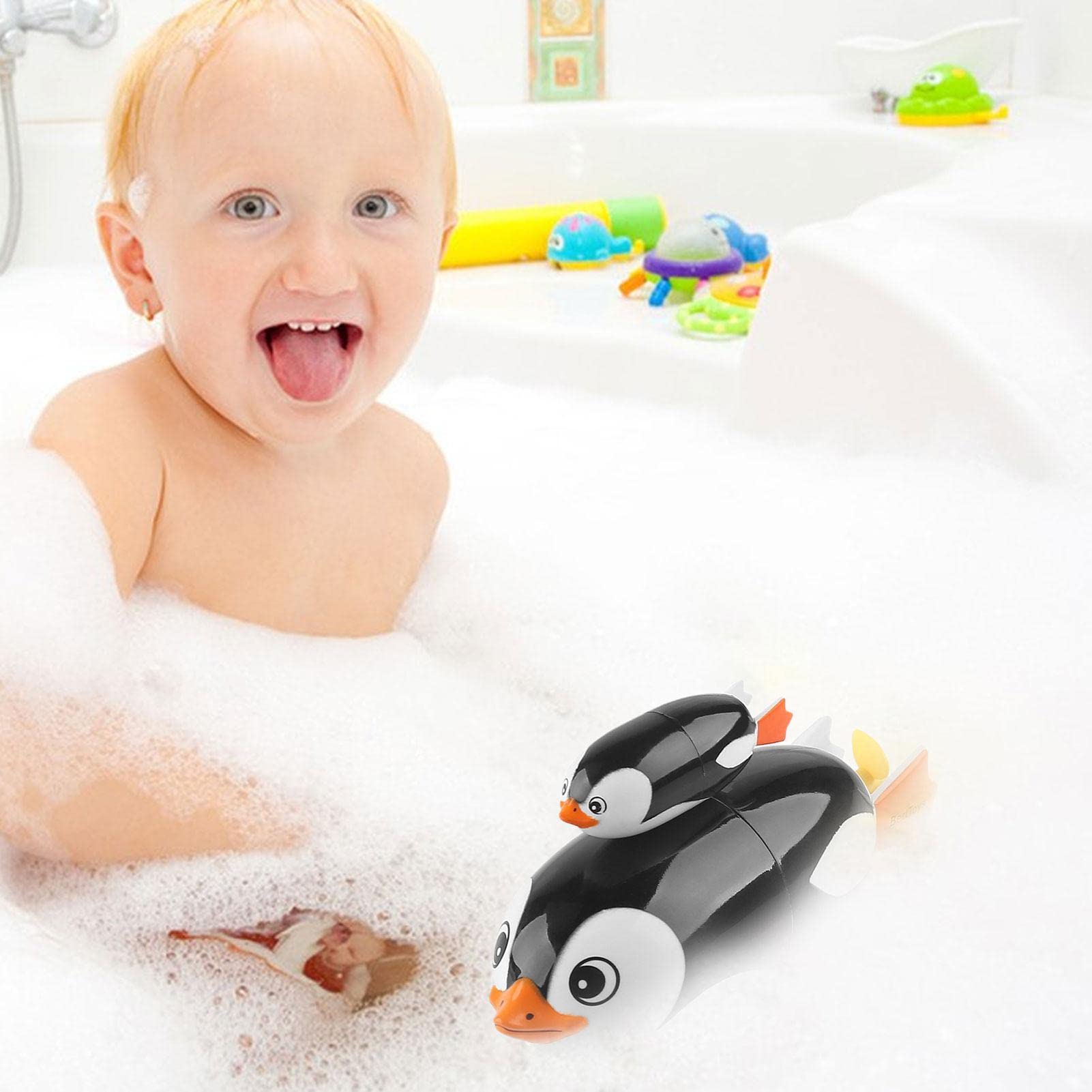 PURBLE 3 Bain Pingouin Nageur | Jouets Bain pour Enfants avec adsorption magnétique | Jouets Baignoire Pingouin à remonter, Ensemble Jeu Flottant pour Tout-Petits nageant dans la