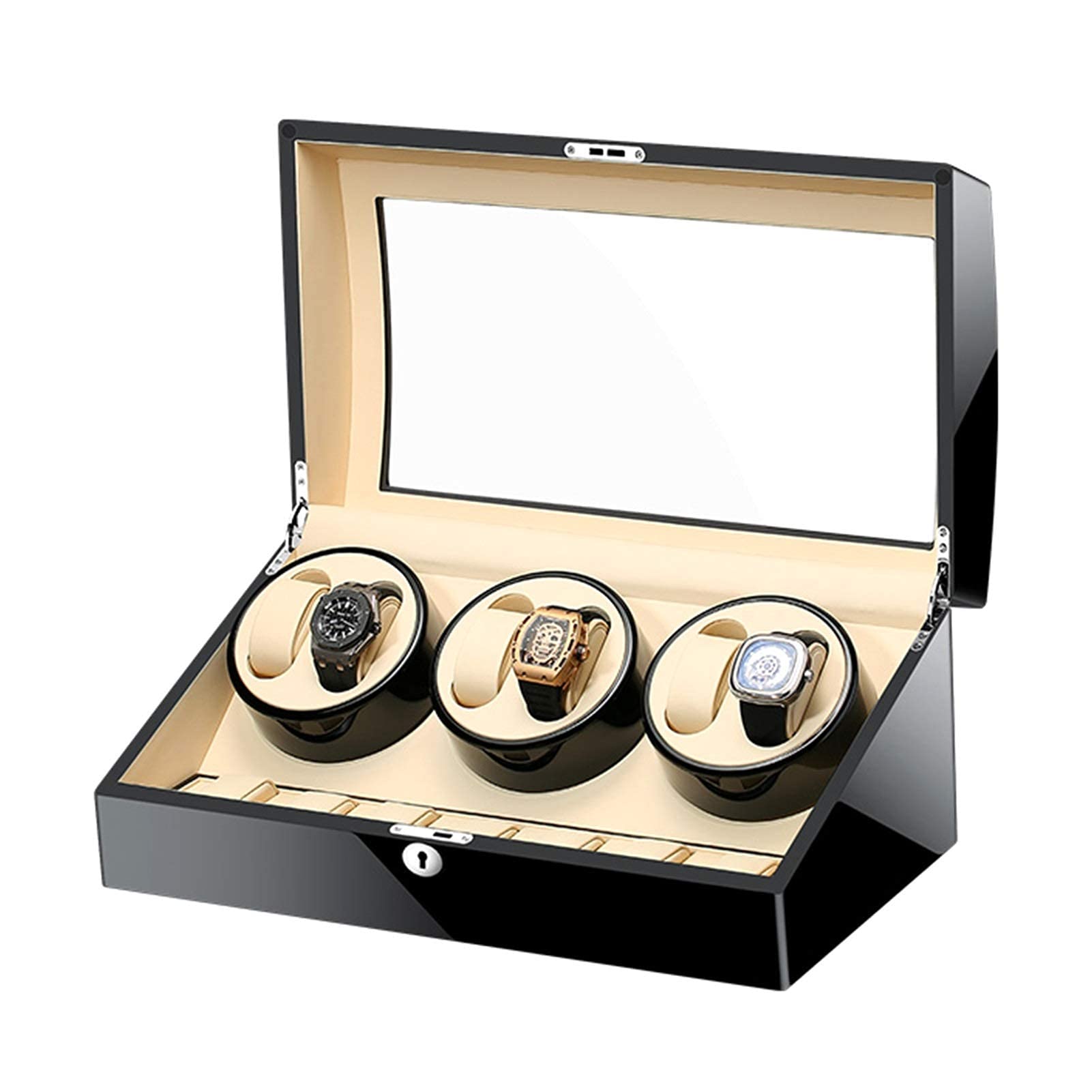 NZPOST Watches and Jewelry Automatic Watch Winder Storage Display Watch Box Black Piano Finish Glass Top Leather Lining Quiet