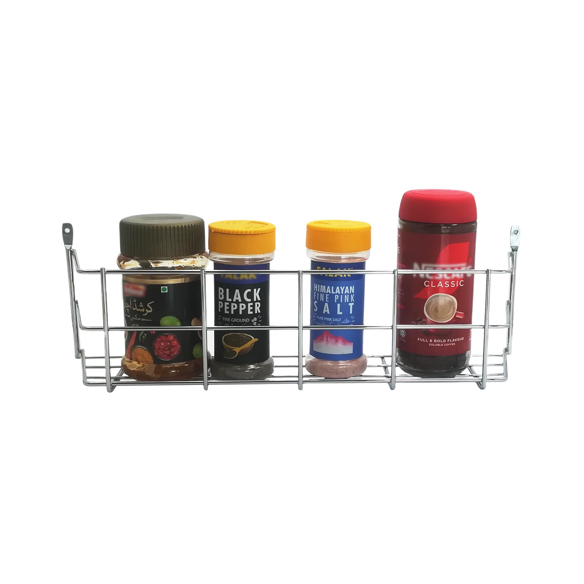 Buckingham Metalic 1 Tier Spice Herb Chrome Rack Wall Or Cupboard Door Mount Premium Heavy-Gauge Storage For Herbs Jars And Packets 40.5 Cm