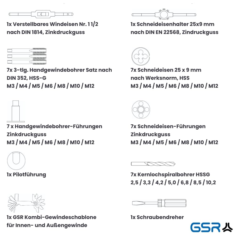 Set Maschiatura A Mano 48 Pezzi - Filiere E Maschi HSS M3-M12 Per Filettatura - Foto 5