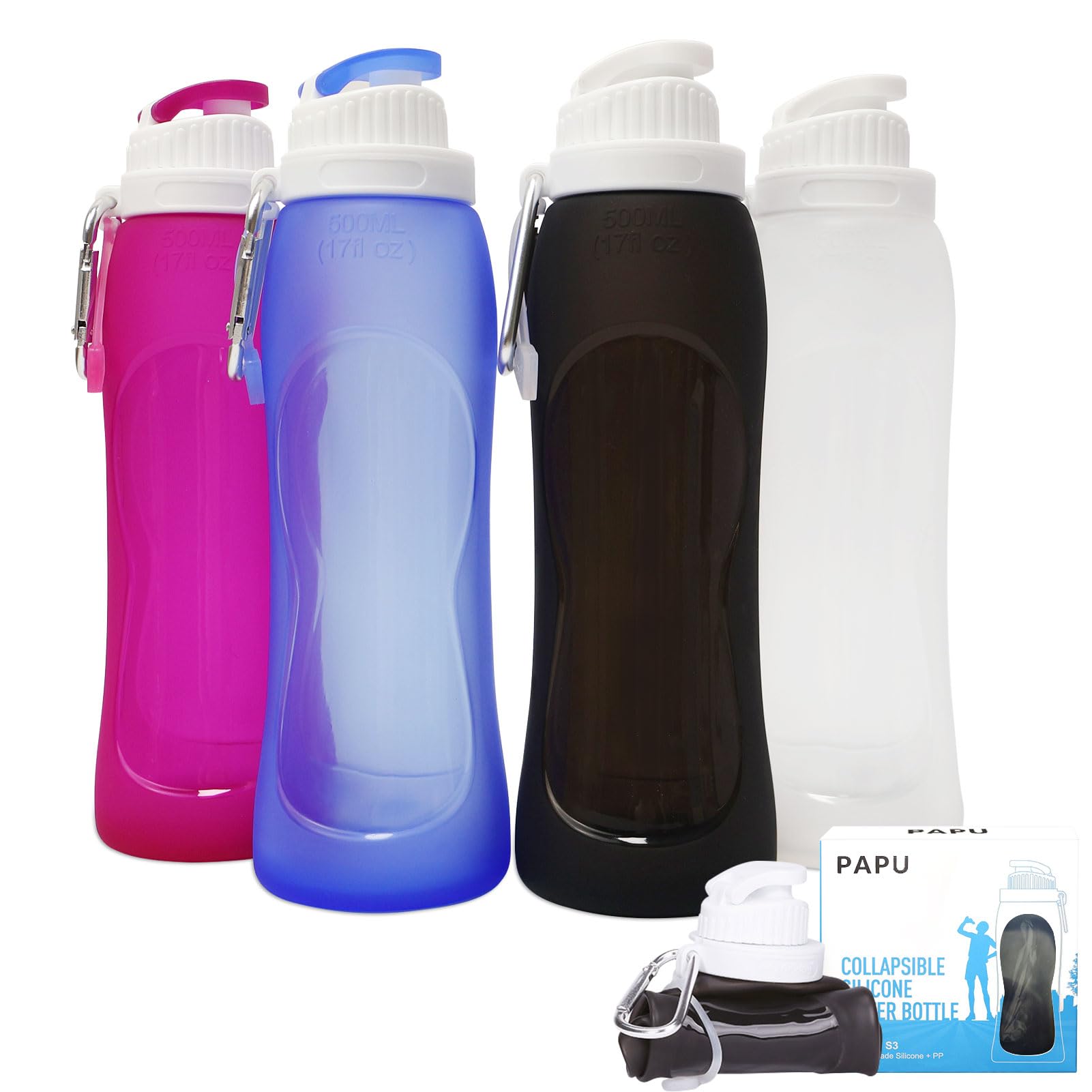 Papu Black Leak-Proof Ultra-Light Drinking Bottle 500 Ml,Bpa-Free,Collapsible Water Bottle For Sports, Cycling, Fitness, Outdoor Activities, Sports(Black)