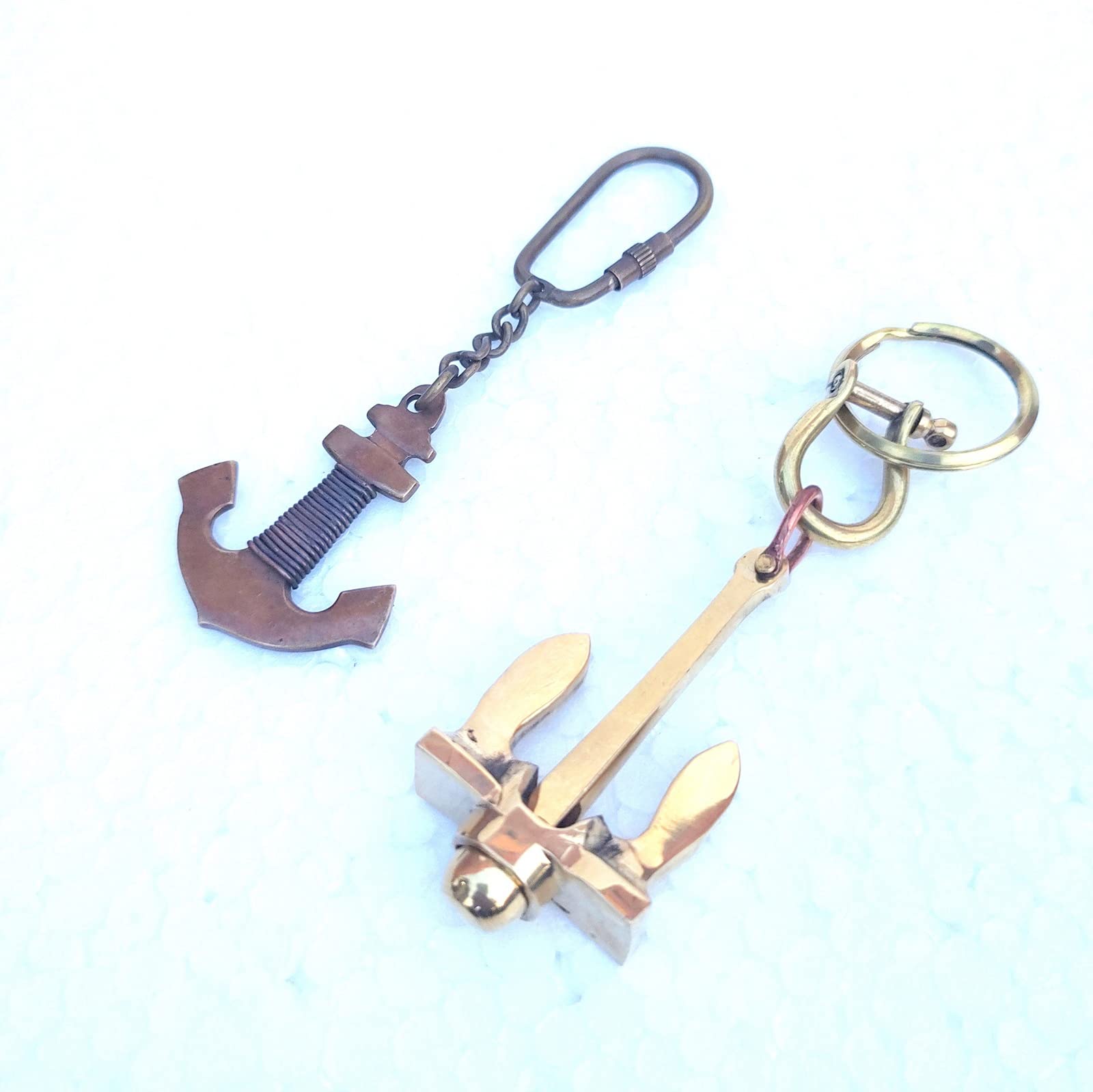 Antico Portachiavi Ottone Ancora Vintage Solido Ciondolo Da