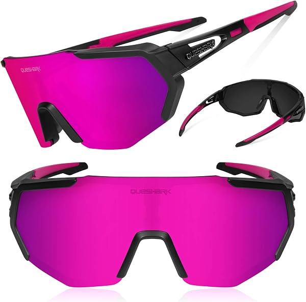 Queshark Polarizzati Anti-UV Occhiali da Ciclismo Bici MTB Intercambiabili per Sport Uomo Donna Guida Pesca Golf Baseball Corsa - 2